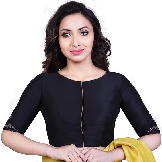 Women's Cotton Silk Owl Motif Embroidered Blouse (D-1005338-Black)