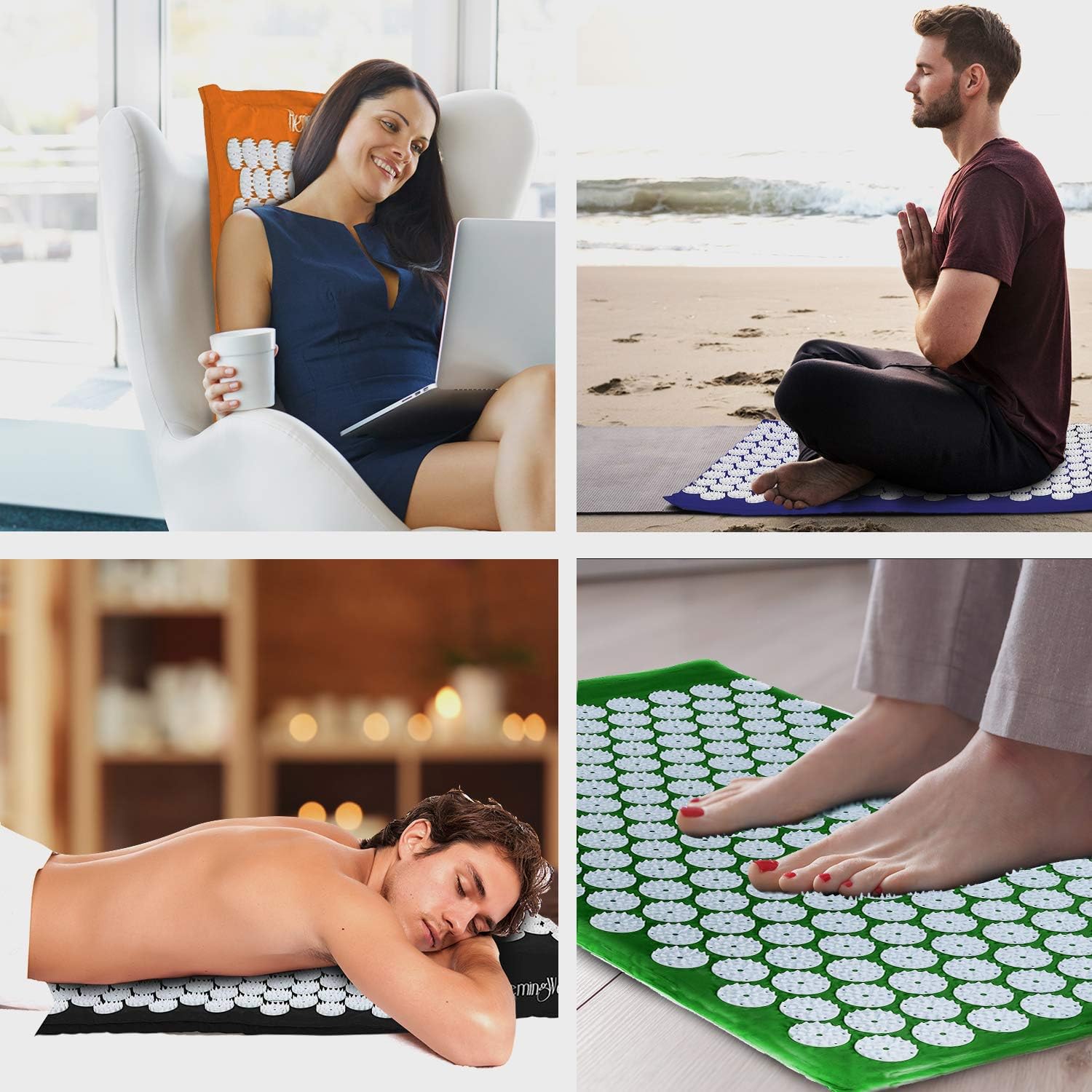 HemingWeigh Complete Acupressure Body Mat and Pillow Set with Bag, For Neck, Upper and Lower Back Pain Relief, Black: Sports & Outdoors