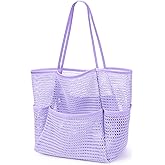 KPX Beach Bag with Mini Pocket, Beach Tote Bags for Women Large Foldable Mesh Swimming Pool Travel Bags - Sandproof