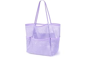 KPX Mesh Beach Bag, Tote Bag for Women Large Foldable Mesh Swimming Bag with Pockets - Sandproof, Waterproof