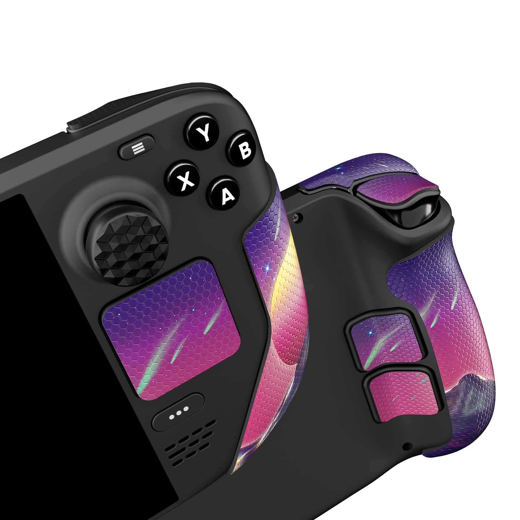Photo 1 of PlayVital Professional Textured Soft Rubber Pads Handle Grips for Steam Deck LCD & OLED, Trackpads Skin Grip Enhancement Back Button Protective Stickers Set with Thumb Grip Caps - The Cyber Moon