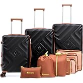 Rosamo 10 piece Luggage Set Expandable Suitcase 22x14x9 Airline Approved Carry on, ABS Hard Case Suitcases with Spinner Wheels,TSA Lock