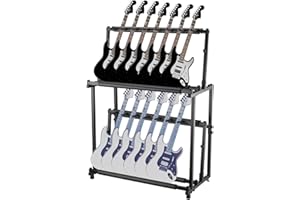 JoanKaren 14 Guitar Stand, Adjustable Height Dual-Tier Metal Guitar Rack with Protective Foam, Foldable & Tiltable Design, De