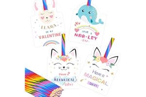 ORIENTAL CHERRY Valentines Day Cards for Kids - Set of 24 Rainbow Pencils Unicorn Valentines - Class Party Favors Valentine day cards Exchange Bulk for Girls Boys School Classroom Supplies