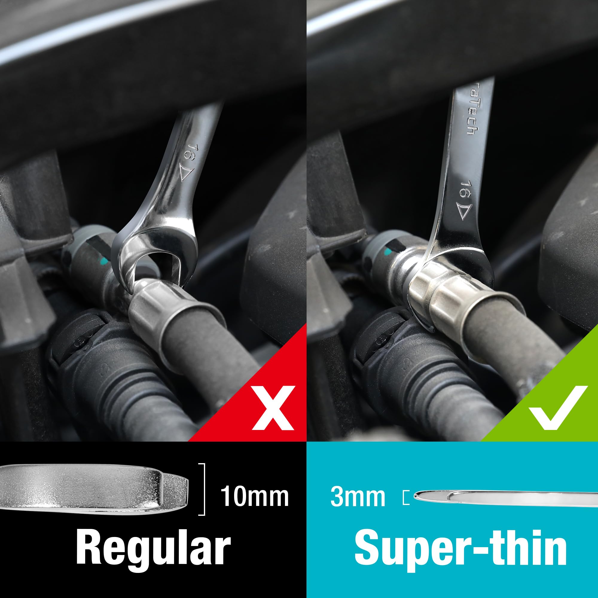 DURATECH Doppelmaulschlüssel Satz Extra Flach, Gabelschlüsselsatz Maulschlüssel Schraubenschlüssel Set, 8-teilig, Metrisch, SW 5,5 mm - 27 mm, mit Aufbewahrungstasche, für engen Raum 4