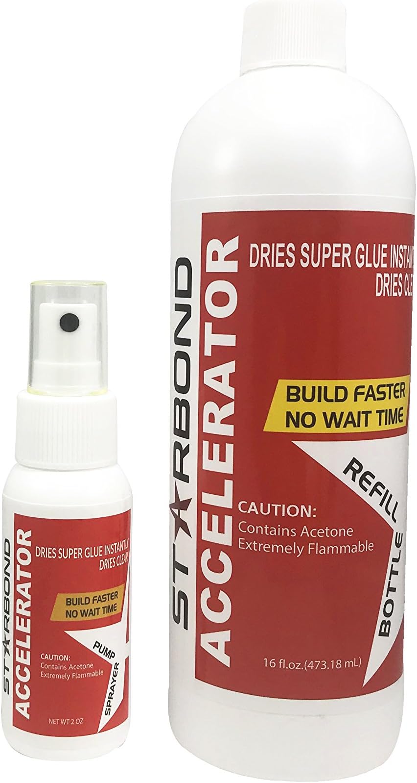 Starbond Instant Set Accelerator (Activator) for CA Super Glue, Refill Bottle Plus Empty Pump Sprayer Bottle (16 Ounce)