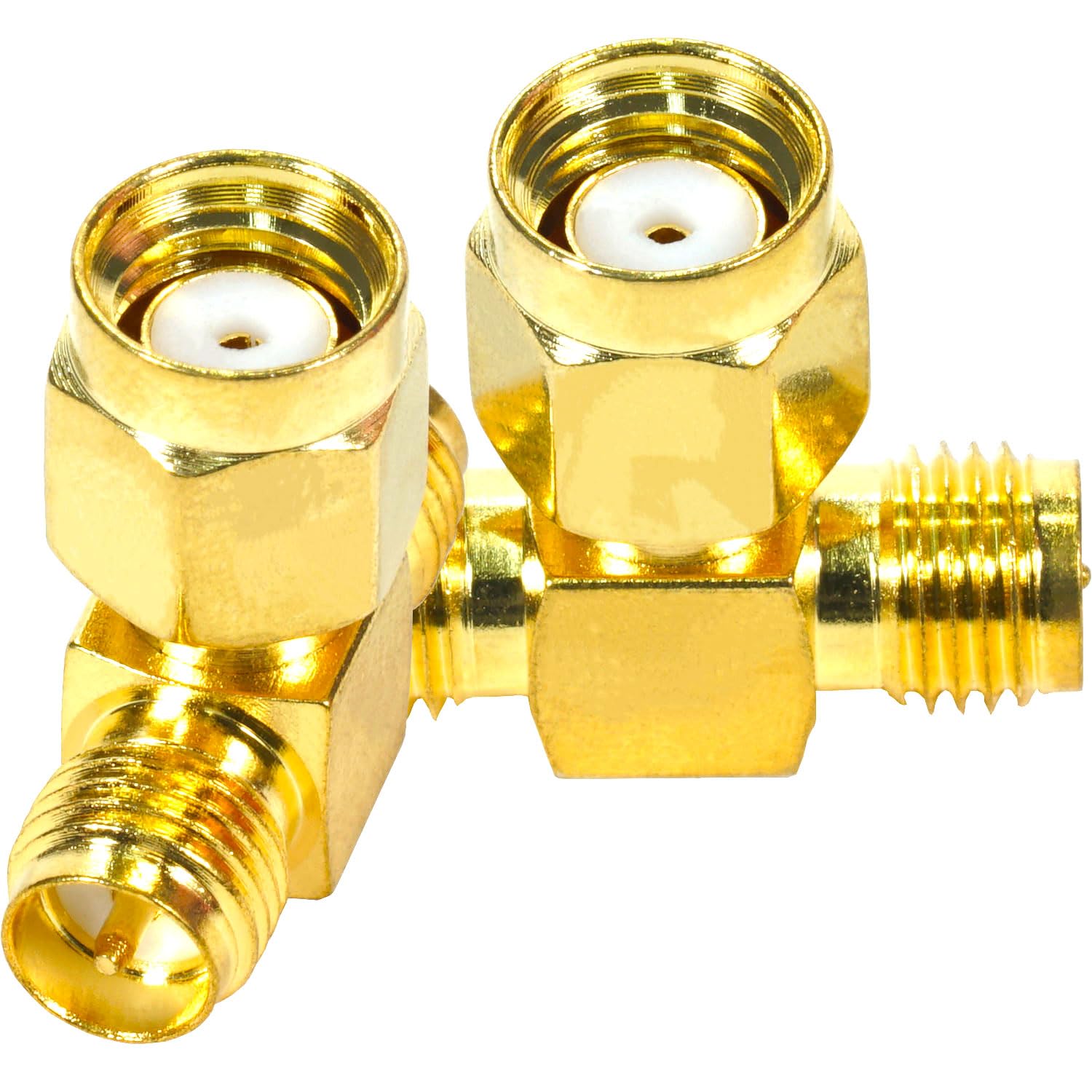 Fohevers 2 Pcs RP-SMA Male to Double Female Connector RP SMA T-Type Splitter RF Coaxial Coax Antenna Adapter for Radio WiFi Router FPV Dron Mobile