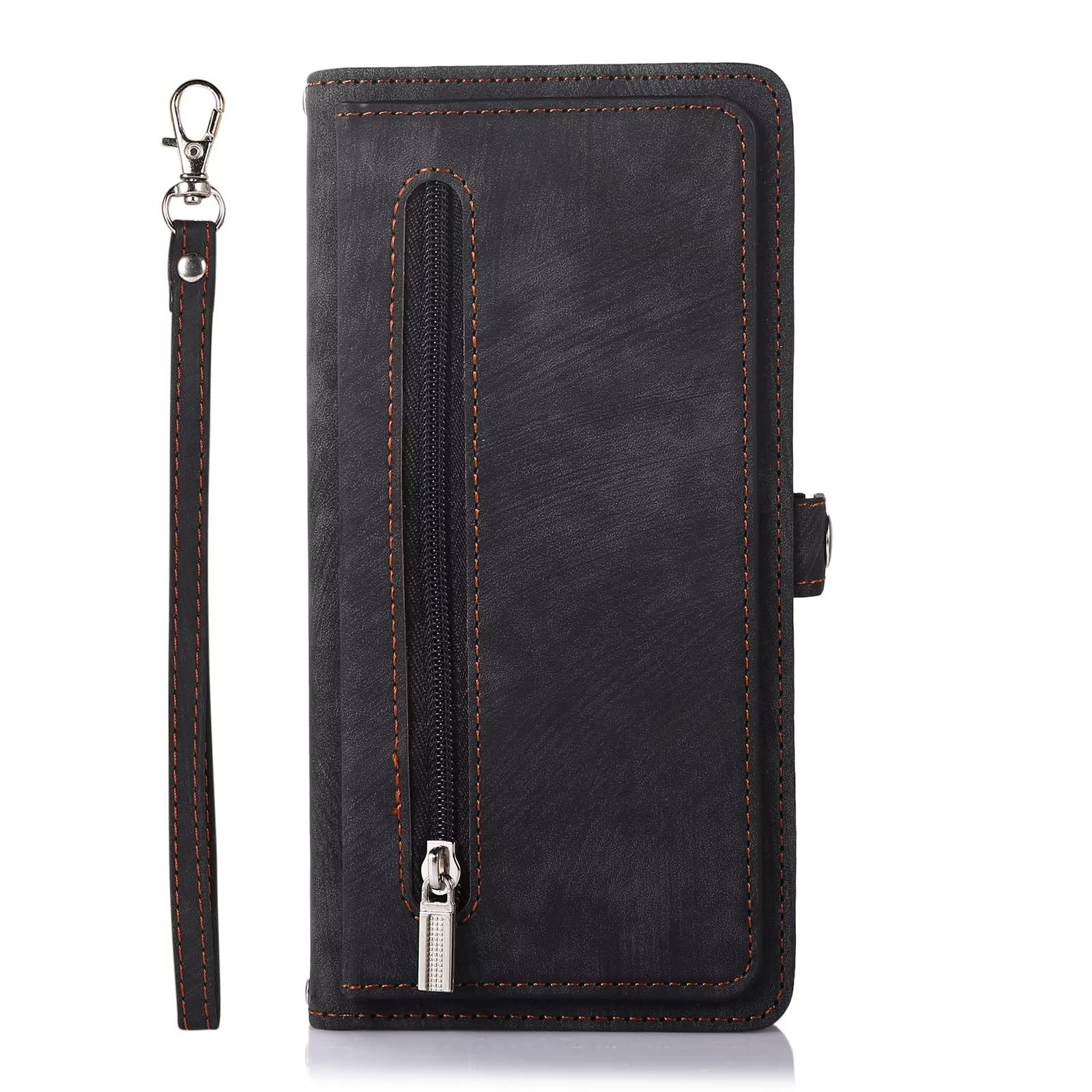 ESONG Case for OPPO RENO 8 5G,Premium Leather Flip Zipper Wallet Cover with[9 Card Slots][Magnetic Closure][Wrist Strap][Kickstand]Full Body Protection Crossbody Phone Case,black