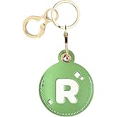 Personalized Initial Letter Leather Keychain Holder Case Compatible with AirTag,Cute Protective Air Tag Cover with Keyring,Anti-Scratch Finder GPS Tracker Case for Pets Keys Wallet(R)