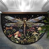Dragonfly Half Round Doormat Non-Slip Semi Circle Rug Half Moon Mat | Mushroom Leaf Flower Washable Soft Absorbent Indoor Outdoor Entrance Kitchen Bathroom Sink Patio Welcome Fireplace Floor Rug