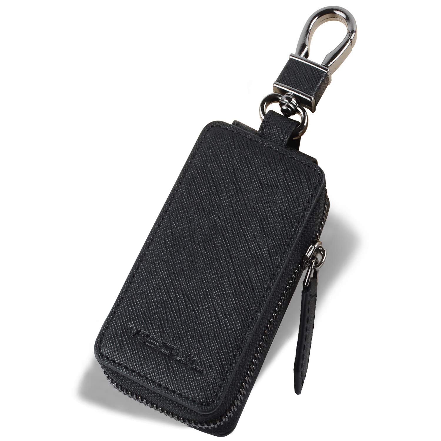 VISOUL Genuine Leather Key Holder Vehicle Car Key Holder Zipper Bag with Keychain, Car Key Cover Anti-Scratch Protectors Universal Auto Key Pouch Carabiner Car Accessories