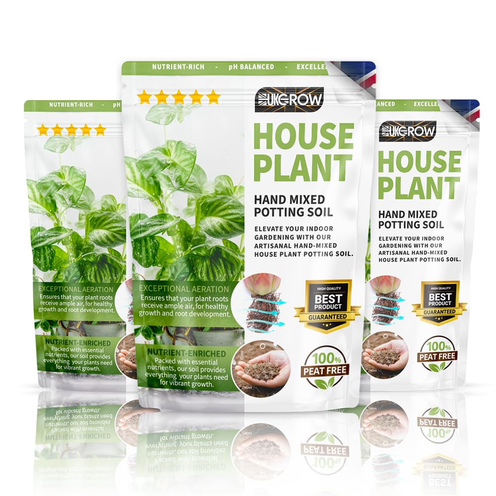 UKGROW Hand-Mixed Houseplant Soil | 1L Resealable Bag | Peat-Free with Coco Coir, Perlite & More | Pest-Free for Perfect Repotting