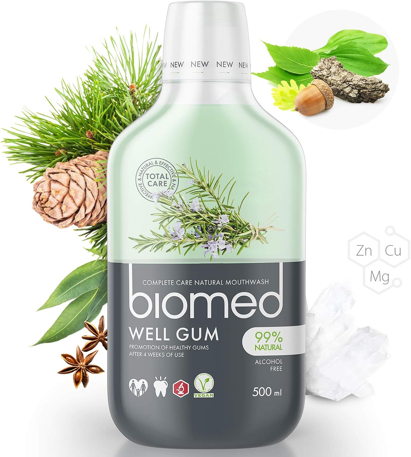 Biomed Well Gum Natural Mouthwash with Eucalyptus and Essential Oils to Promote Healthy Gums, Alcohol Free, Mint - 500ml (Pack of 1) - Image 5