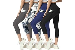MaaGcc High Waisted Yoga Leggings for Women 4 Pack - Tummy Control Workout Capris with Pockets
