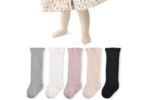 Baby Girls Knee High Socks 5/6 Pairs Knit Tube Ruffled Hollow out Long Stockings with Bow for Newborn Infant Toddler Kids