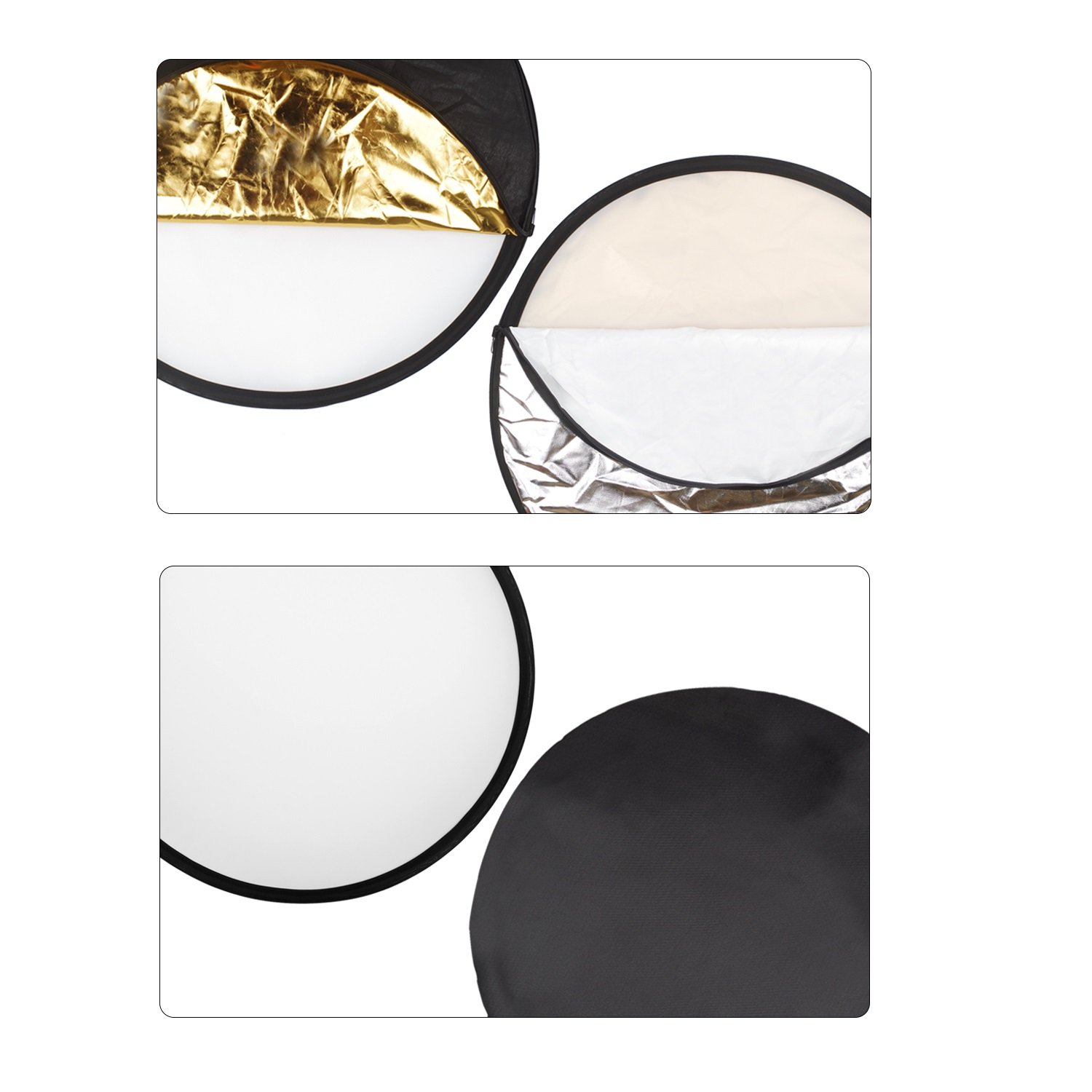 WAAO 24-Inch 60cm 5 in 1(Gold, Silver, White, Black and Translucent) Portable Photography Studio Multi Photo Disc Collapsible Light Reflector