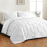 WOLKI Queen Size Comforter Set White, 3 Pieces Bed Lightweight Solid Bedding Comforters Sets, All Season Fluffy Down Alternative Comforter Bed Set Quilt Blanket (White, Queen)