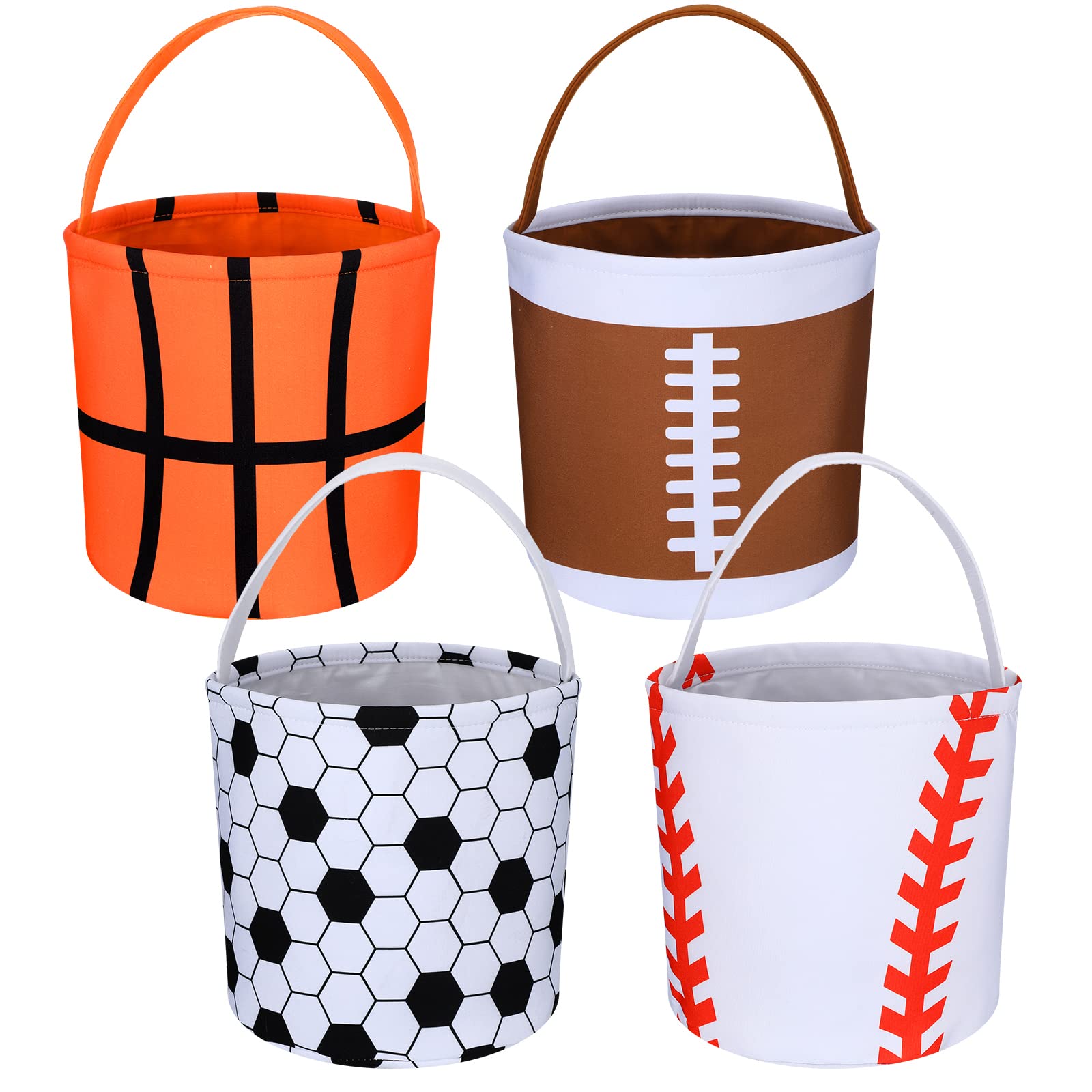 Photo 1 of 4 Pcs Easter Baseball Basket Soccer Football Basket Easter Sports Baskets Basketball Bucket Candy Tote Easter Snack Bags Halloween Bags for Kids Baby Girl Easter Party Egg Hunt Game