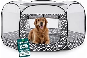 FurHaven Portable Pet Playpen for Dogs & Cats, Extra Large Indoor Kitten Playpen with Mesh Sides, Foldable Dog Playpen for Small Dogs, Pop Up Travel Dog Pen, X-Large, Gray Pebbles
