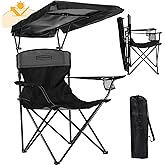 YOUNG WOOD Camping Chair with Canopy, Beach Chair with Shade,Portable,Lightweight Oversized for All, Easy to Open and Close Without Installation, Side Pocket Design for All Outdoor Activities，Black