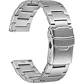 WOCCI 22mm Heavy-duty Metal Watch Band for Men, 316L Stainless Steel, Double Locking Deployant Clasp (Silver)