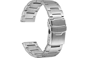 WOCCI 22mm Heavy-duty Metal Watch Band for Men, 316L Stainless Steel, Double Locking Deployant Clasp (Silver)