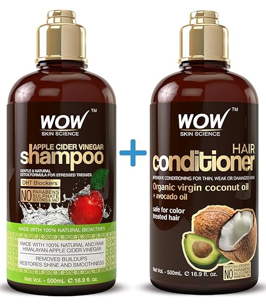 WOW Apple Cider Vinegar Shampoo & Hair Conditioner Set - (2 x 16.9 Fl Oz / 500mL) - Increase Gloss, Hydration, Shine - Reduce Itchy Scalp, Dandruff & Frizz - No Parabens or Sulfates - All Hair Types