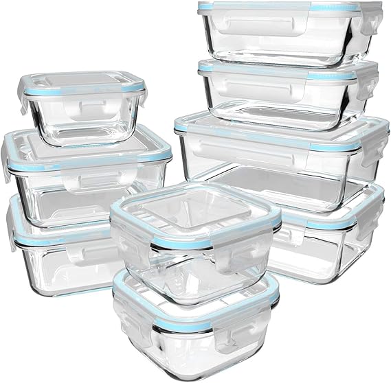 18 Piece Glass Food Storage Containers with Lids, Glass Meal Prep