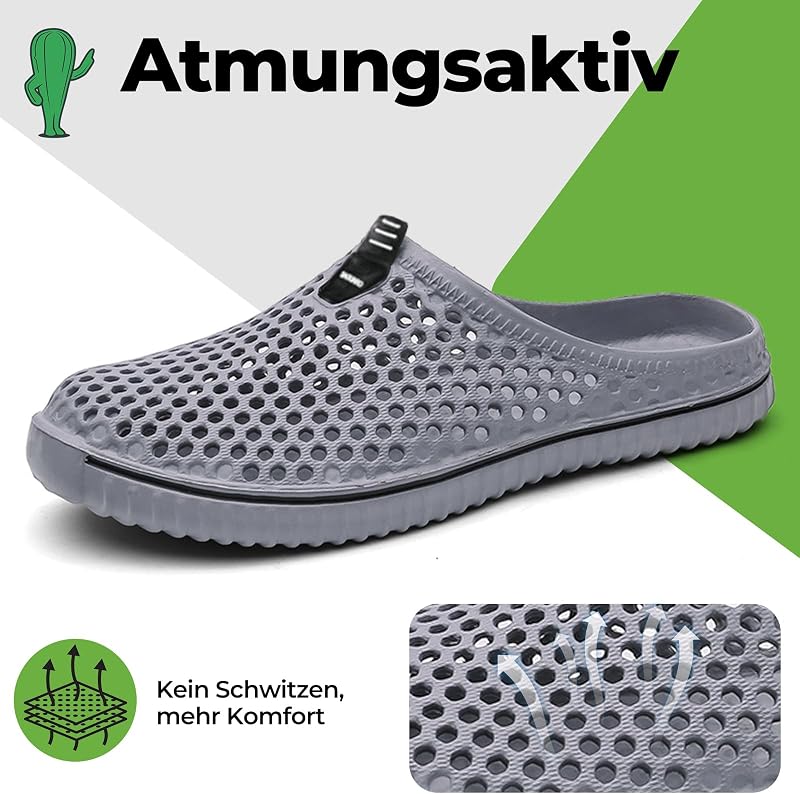 Clogs Herren Gartenschuhe Damen Atmungsaktiv Grau Gr.41