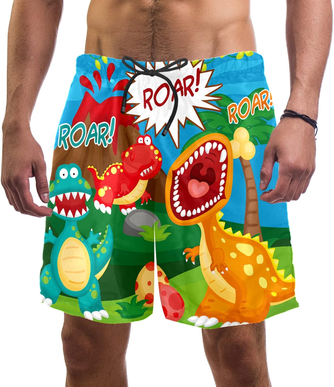 Mens Swim Trunks Dinosaur Animal Swimming Surf Beach Shorts with