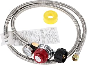 Aupoko 0-30 PSI High Pressure Adjustable Propane Regulator with Stainless Steel Braided Hose& Gauge, 60’’ Hose QCC1/Type1 to 3/8