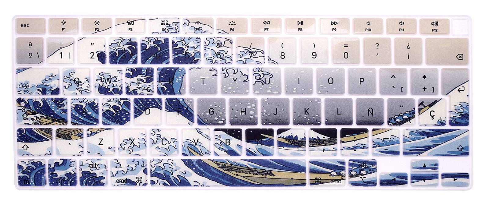 MMDW Spanish Language ESP Keyboard Cover A2179 Silicone Protective Skin Keyboard Protector for MacBook Air 13 inch with Touch ID A2337 M1 Chip European Layout(2020 Release),Sea Wave
