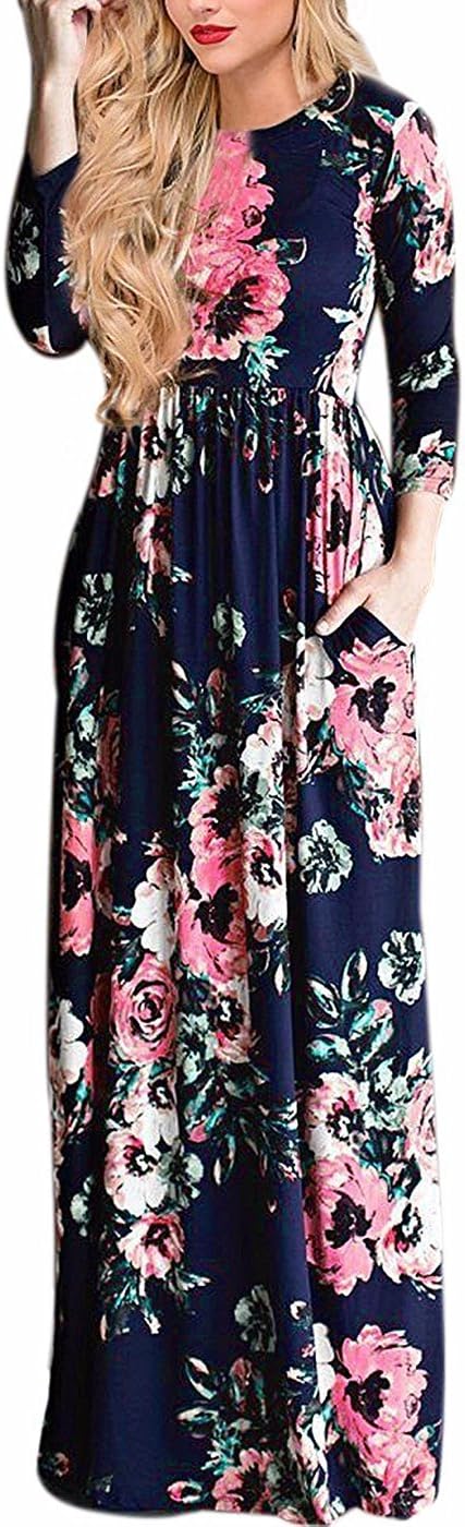 WearLove Women's Floral Print Round Neck Sleeveless Long Maxi Casual Dress