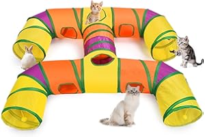 Petizer H-4-Way Collapsible Cat Tunnels for Kittens Indoor Entertainment, Washable Cute Cat Tube Toys with Interactive Playing Balls,Tear-Resistant Pet Tube, Cats, Kitten, Kitty, Puppy, Rabbit