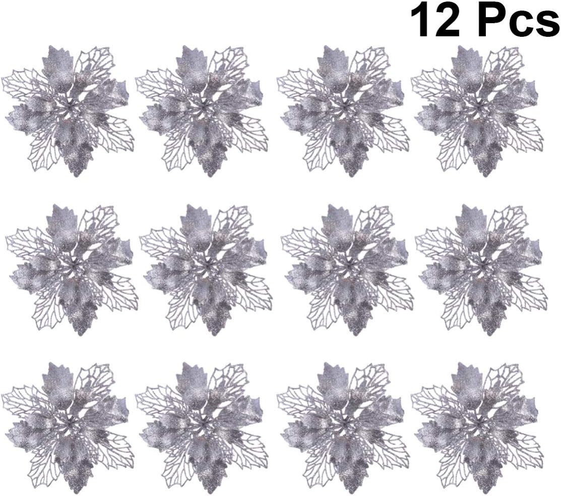 Stella Di Natale Glitter.Supvox 12 Pezzi Glitter Fiori Stella Di Natale Fiori Cavi Fiori Artificiali Albero Di Natale Pendenti Ornamenti Pendenti Argento Ifgf Org Au