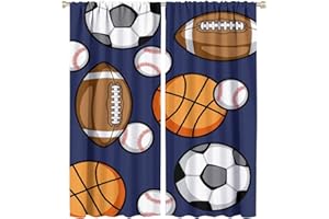 QIONGHAILUANNANSHANGMAOYOUXIANGONGSI Sport Blackout Windows Curtains, Elegant Signs Sports Football Basketball Baseball Soccer Rugby Rod Pocket Curtains, for Kids Boys Teens Bedroom Living Room 55x63in 2 Panels