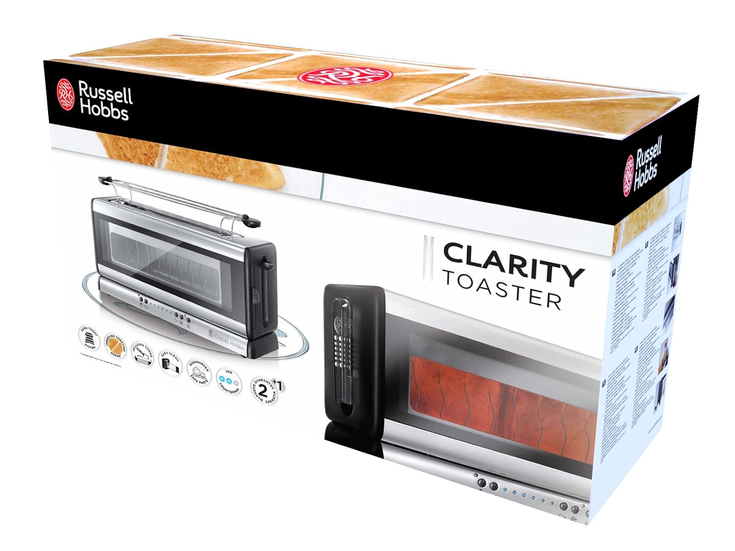 Russell Hobbs Clarity Glass Line 2 Slice Toaster 1000W Black 2131056 eBay