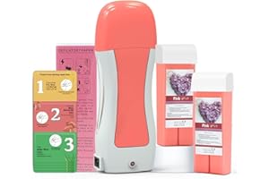 SEOPRI Waxing Kit Roll on Wax Kit, Pre & Post Wax Gel Wax Roller Kit for Hair Removal with 2 Rose Wax Cartridges, Depilatory Wax for Women & Men