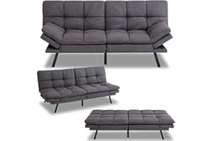 MUUEGM Futon Sofa Bed Couch Memory Foam Futon Convertible Couch Bed Sleeper,Modern Love Seat Daybed Sofa for Living Room,Small Space,Office,71",Adjustable Backrests Armrests,Grey