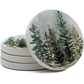Thirstystone Misty Tree Line 4 Pack Round Natural Sandstone Coasters | 4" Diameter, Protective Cork Backing, Manufactured in the USA