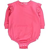 RuffleButts Baby/Toddler Girls Flutter Sleeve Sweatshirt Bubble Romper with Snaps