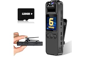 SIXMOU Body Camera with Audio and Video Recording, 6 Hours HD 1080P Body Cam with 180° Rotating Lens, Spring Backclip, Night Vision, Wearable Recorder for Personal Civilians (128G)