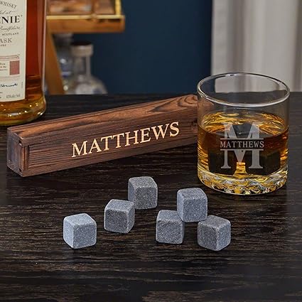 Oakmont Personalized Whiskey Glass Stone 9 Piece Gift Set By