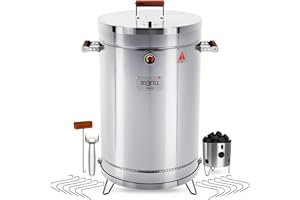 3-in-1 Stainless Steel Smoker Barrel Grill – Portable Charcoal BBQ with Thermometer, 40 lbs Outdoor Cooking Smoker for Camping, Backyard & Home BBQ INGRILL