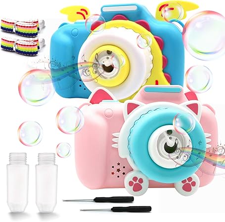 Amazon 子供 バブルメーカーグッズカメラ 2個入 電動式 シャボン玉 おもちゃカメラ 自動シャボン玉 カメラ バブルマシーン 男の子と女の 子 誕生日 おもちゃ プレゼント バブルライトと音楽で ポータブル ピンク ブルー シャボン玉セット おもちゃ