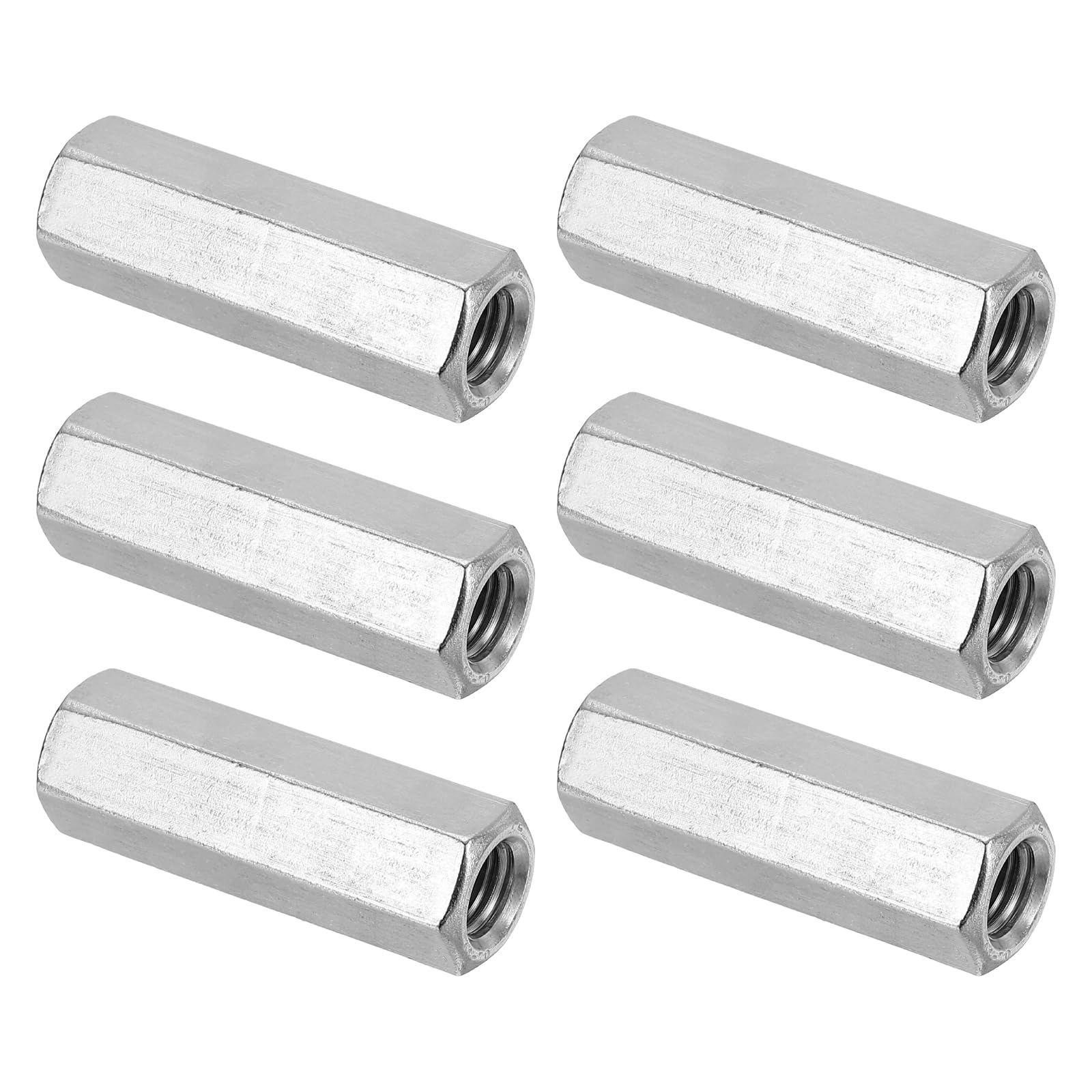 PATIKIL M12 x 1.75-Pitch 304 Stainless Steel Hex Coupling Nuts, 6Pcs 60mm/ 2.4" Length Coarse Fully Threaded Rod Coupling Nut Studding Connector Fasteners, Silver Tone — image 1