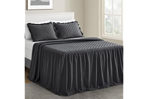 CHIXIN Ruffle Skirt Bedspread Queen Size - 30" Long Drop, Shabby Chic Style, Lightweight Bedding Cover, 3 Piece Set, Dark Grey