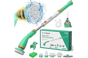ETOOLAB Cordless Electric Spin Scrubber(cepillo eléctrico para limpiar el baño), 480RPM Powerful Dual Speed | 14-in-1 with 55'' Different Adjustable Handle | 5 Replacement Heads,1.5H Shower Scrubber