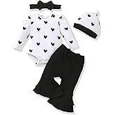 Renotemy Preemie Newborn Baby Girl Clothes Infant Romper Fall Winter Outfits Gifts for Girls Cute Bell Bottoms Pant Sets