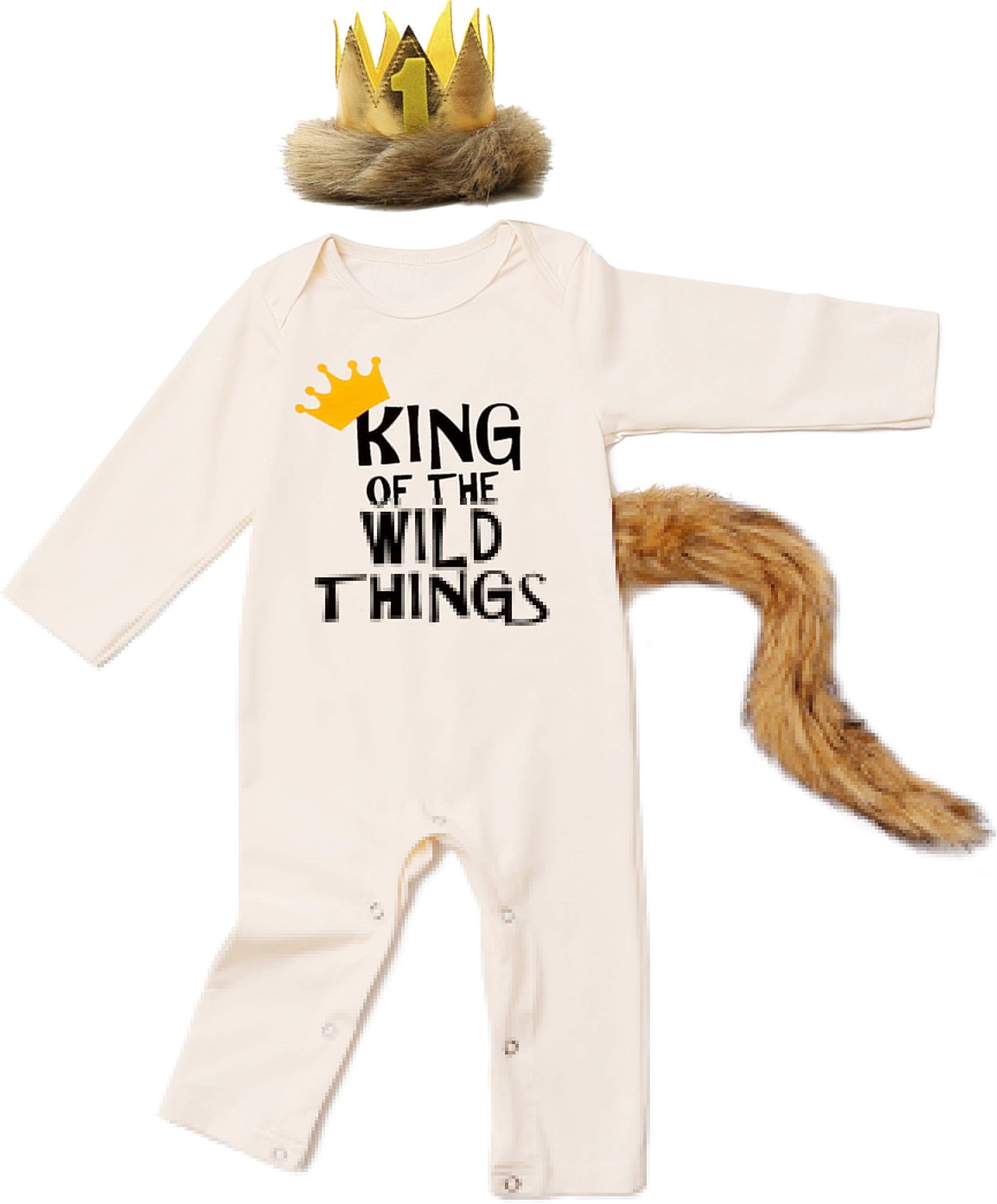 Baby Birthday Photography Outfit Set Lion Costume Romper with Crown and Tail
